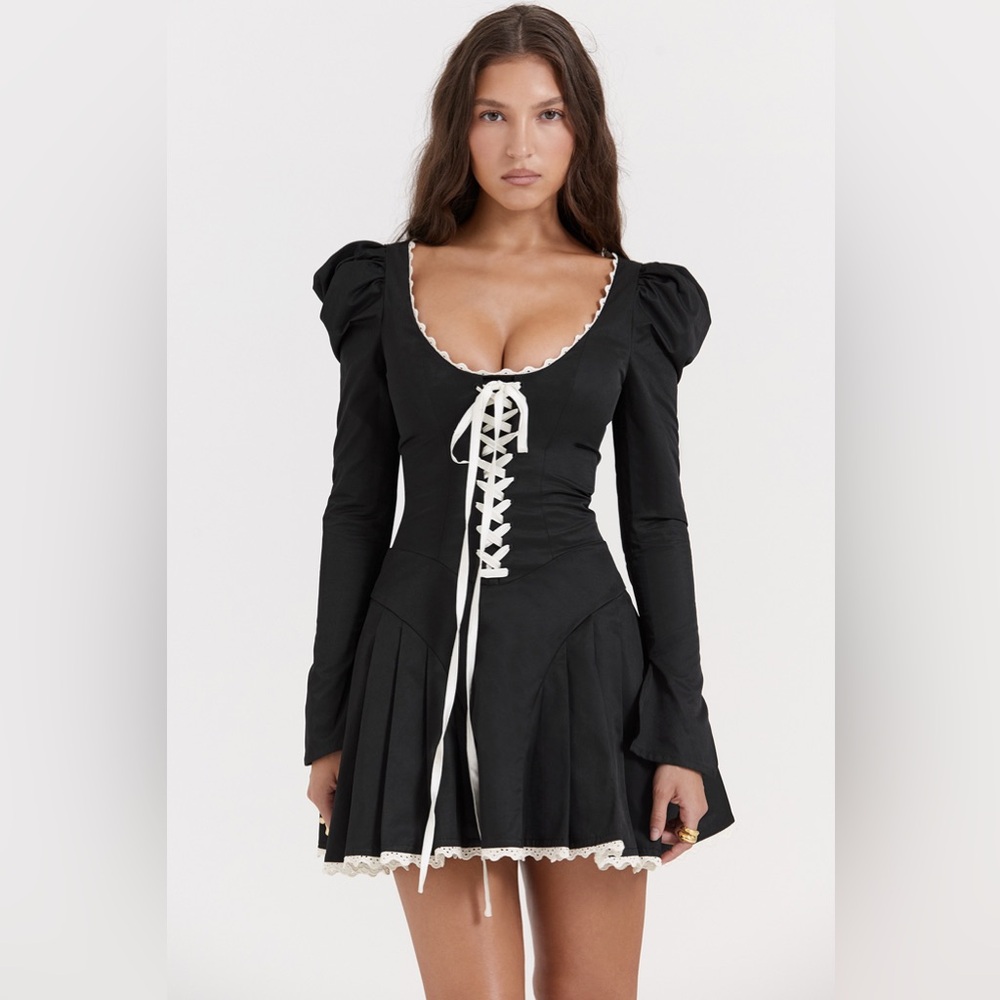 NWT House of CB Larisa Black Pleated Corset Mini Dress M